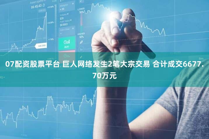 07配资股票平台 巨人网络发生2笔大宗交易 合计成交6677.70万元